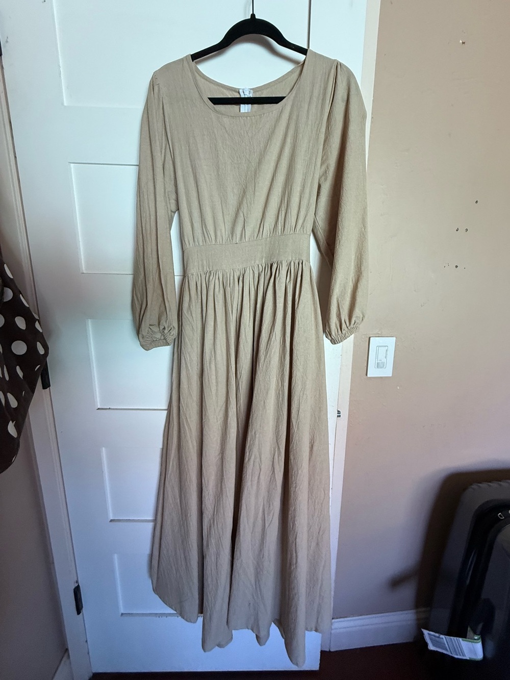 Soft  Beige Long Sleeve Maxi Dress